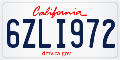 CA license plate 6ZLI972