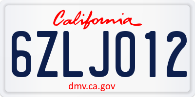 CA license plate 6ZLJ012