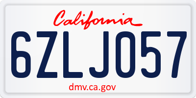 CA license plate 6ZLJ057