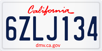 CA license plate 6ZLJ134