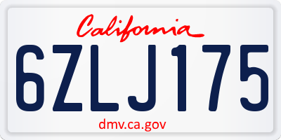 CA license plate 6ZLJ175