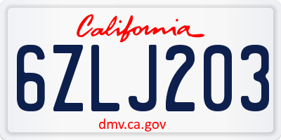 CA license plate 6ZLJ203