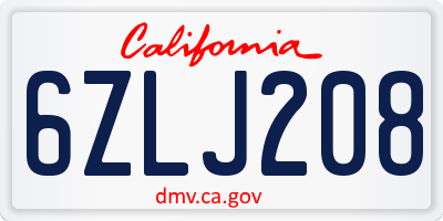 CA license plate 6ZLJ208