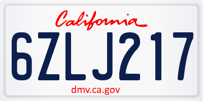 CA license plate 6ZLJ217