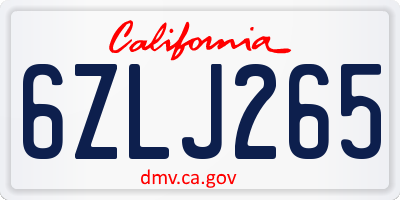 CA license plate 6ZLJ265