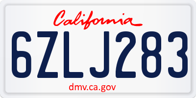 CA license plate 6ZLJ283