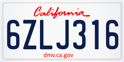 CA license plate 6ZLJ316