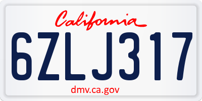 CA license plate 6ZLJ317