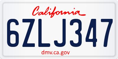 CA license plate 6ZLJ347
