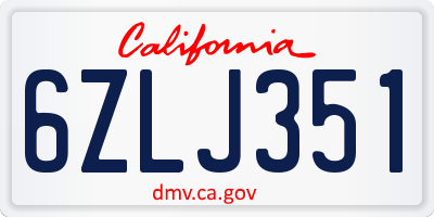 CA license plate 6ZLJ351