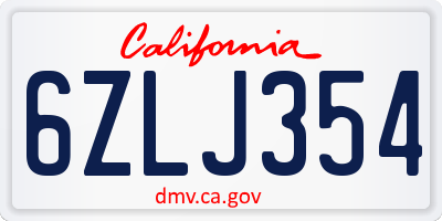CA license plate 6ZLJ354