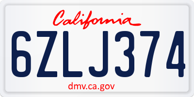 CA license plate 6ZLJ374