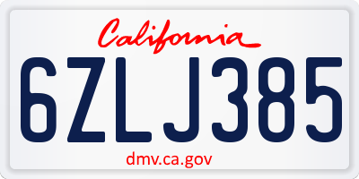 CA license plate 6ZLJ385