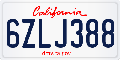 CA license plate 6ZLJ388