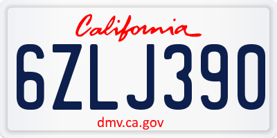 CA license plate 6ZLJ390