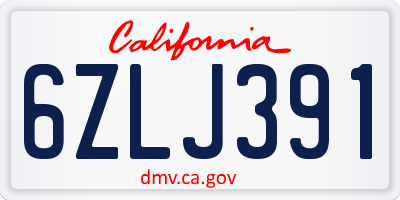 CA license plate 6ZLJ391