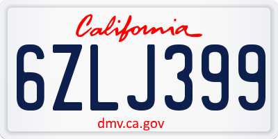 CA license plate 6ZLJ399