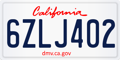 CA license plate 6ZLJ402