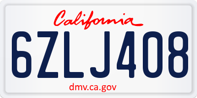 CA license plate 6ZLJ408