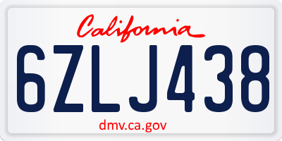 CA license plate 6ZLJ438