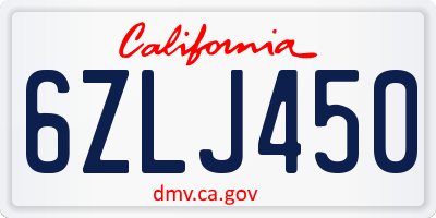 CA license plate 6ZLJ450