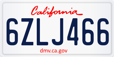 CA license plate 6ZLJ466