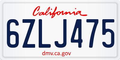 CA license plate 6ZLJ475