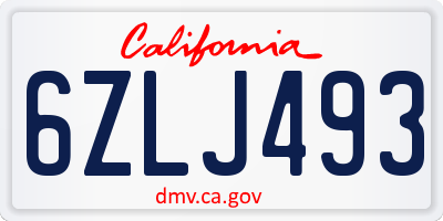 CA license plate 6ZLJ493