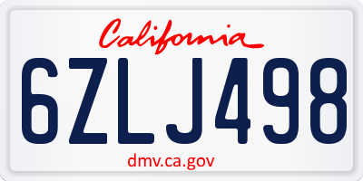 CA license plate 6ZLJ498
