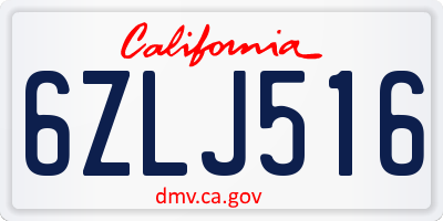 CA license plate 6ZLJ516