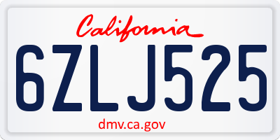 CA license plate 6ZLJ525