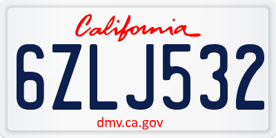 CA license plate 6ZLJ532