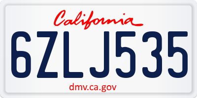 CA license plate 6ZLJ535