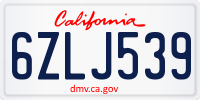 CA license plate 6ZLJ539