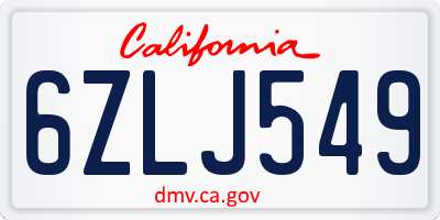 CA license plate 6ZLJ549
