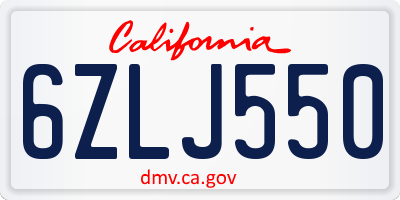 CA license plate 6ZLJ550