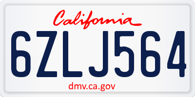 CA license plate 6ZLJ564