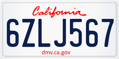 CA license plate 6ZLJ567