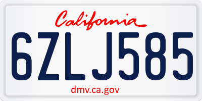 CA license plate 6ZLJ585
