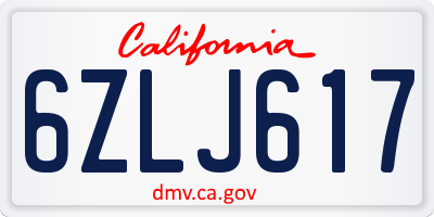 CA license plate 6ZLJ617