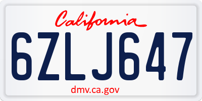 CA license plate 6ZLJ647