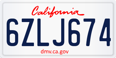 CA license plate 6ZLJ674