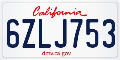 CA license plate 6ZLJ753