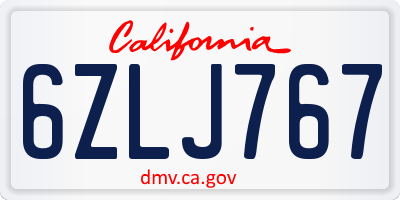 CA license plate 6ZLJ767
