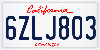 CA license plate 6ZLJ803