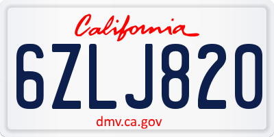 CA license plate 6ZLJ820