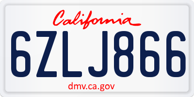 CA license plate 6ZLJ866