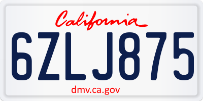 CA license plate 6ZLJ875