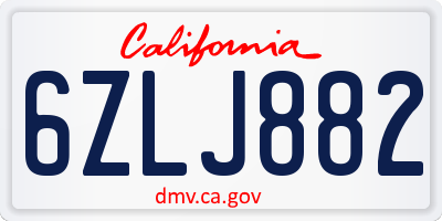 CA license plate 6ZLJ882