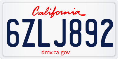 CA license plate 6ZLJ892